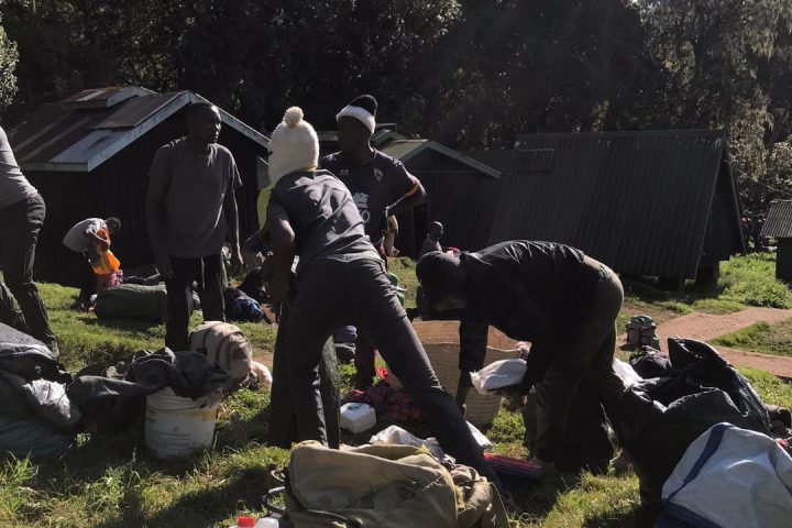 Bee Adventure Safari porters on the camp preparing luggage